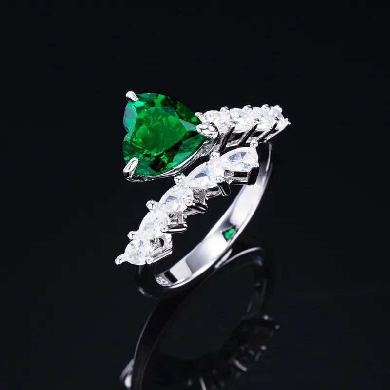 Heart Engagement Ring 8*8 925 Silver Emerald Ruby High Carbon Diamond