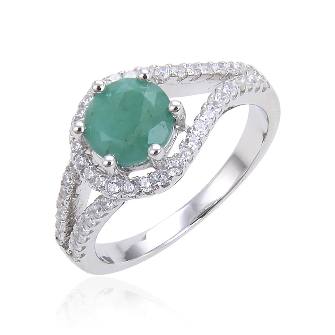 Round Engagement Ring 925 Silver Natural Stone