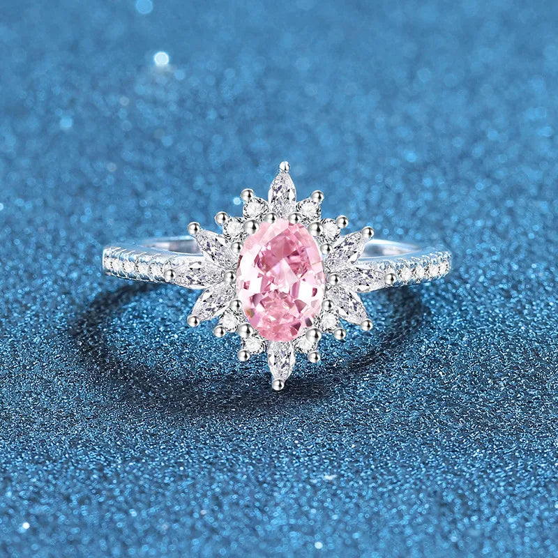 Oval Engagement Ring 2ct 5*7 925 Silver Pink High Carbon Diamond