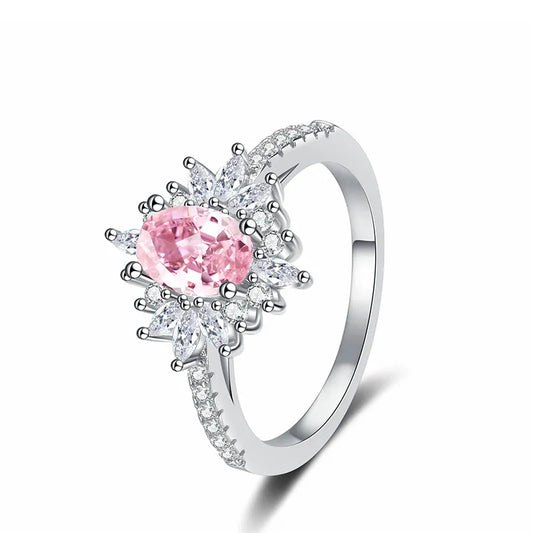 Oval Engagement Ring 2ct 5*7 925 Silver Pink  High Carbon Diamond