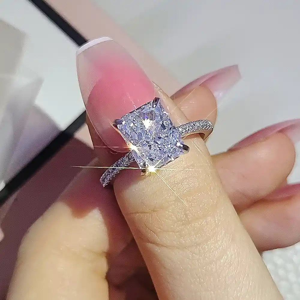 Radiant Engagement Ring 925 Silver Pink High Carbon Diamond