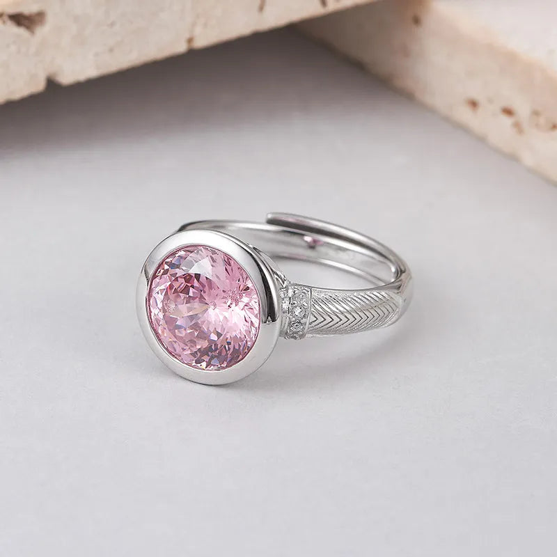 Round Engagement Ring 925 Silver High Carbon Diamond Open Ring