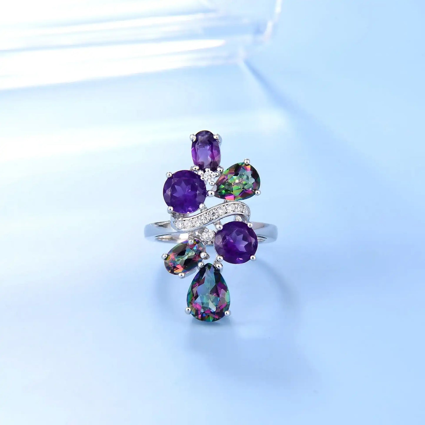 Crystal Engagement Ring 925 Silver Topaz