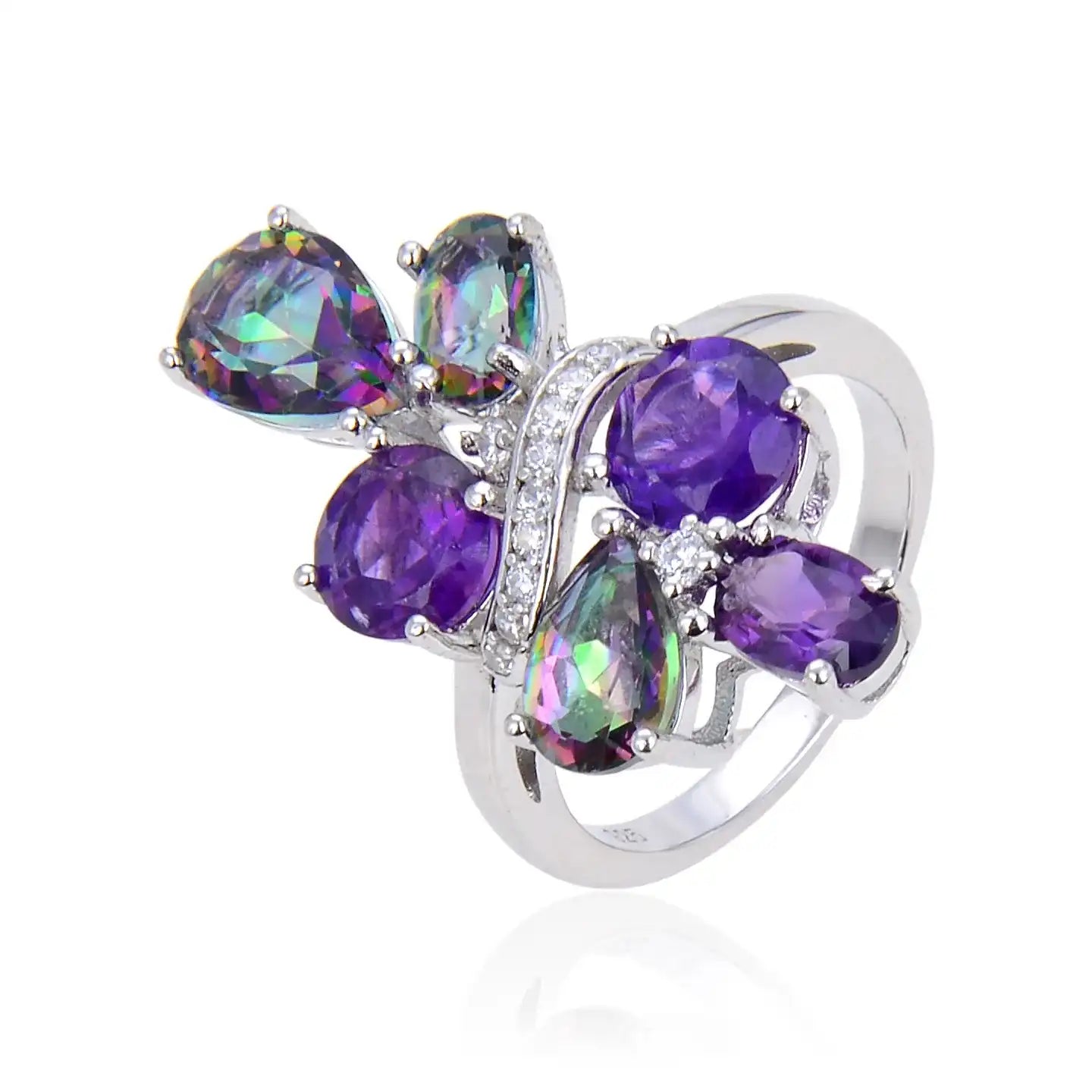 Crystal Engagement Ring 925 Silver Topaz