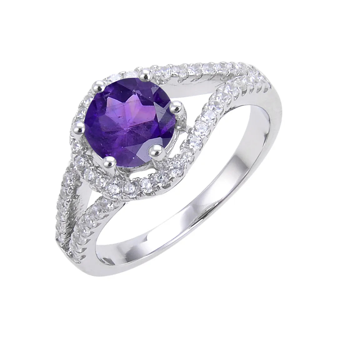 Round Engagement Ring 925 Silver Natural Stone