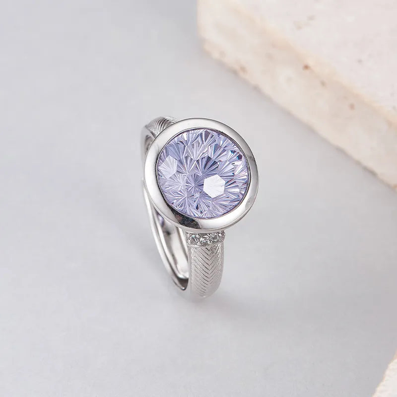 Round Engagement Ring 925 Silver High Carbon Diamond Open Ring