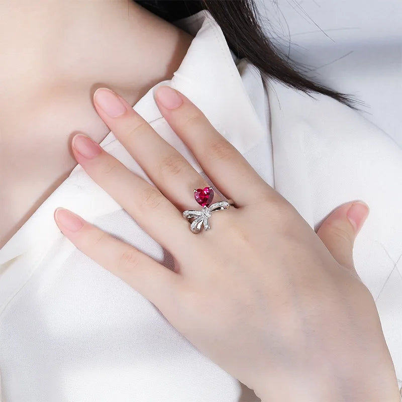 Heart Engagement Ring 8*8 925 Silver High Carbon Diamond