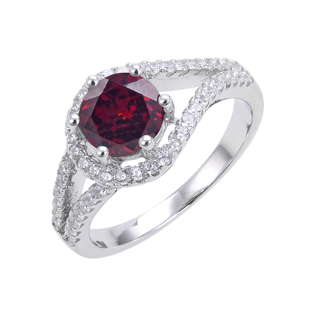 Round Engagement Ring 925 Silver Natural Stone