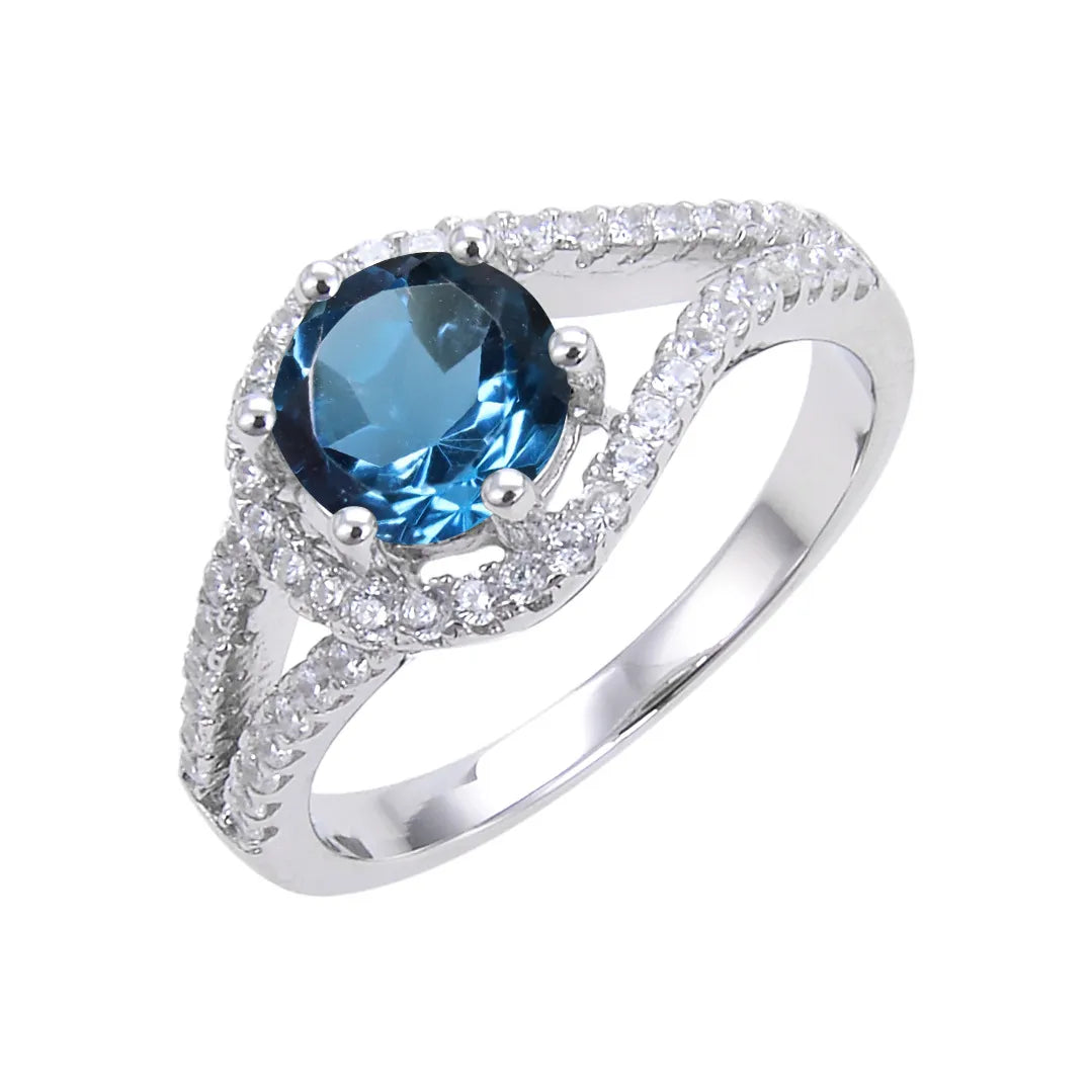 Round Engagement Ring 925 Silver Natural Stone