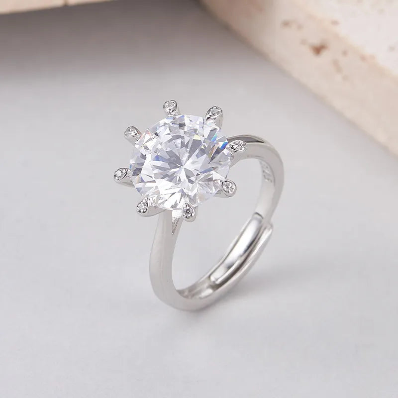 Round Engagement Ring 925 Silver Amethyst Open Ring