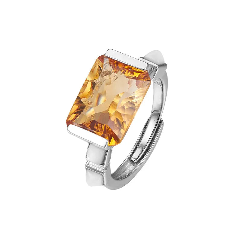 Radiant Engagement Ring 925 Silver Amethyst Citrine Open Ring