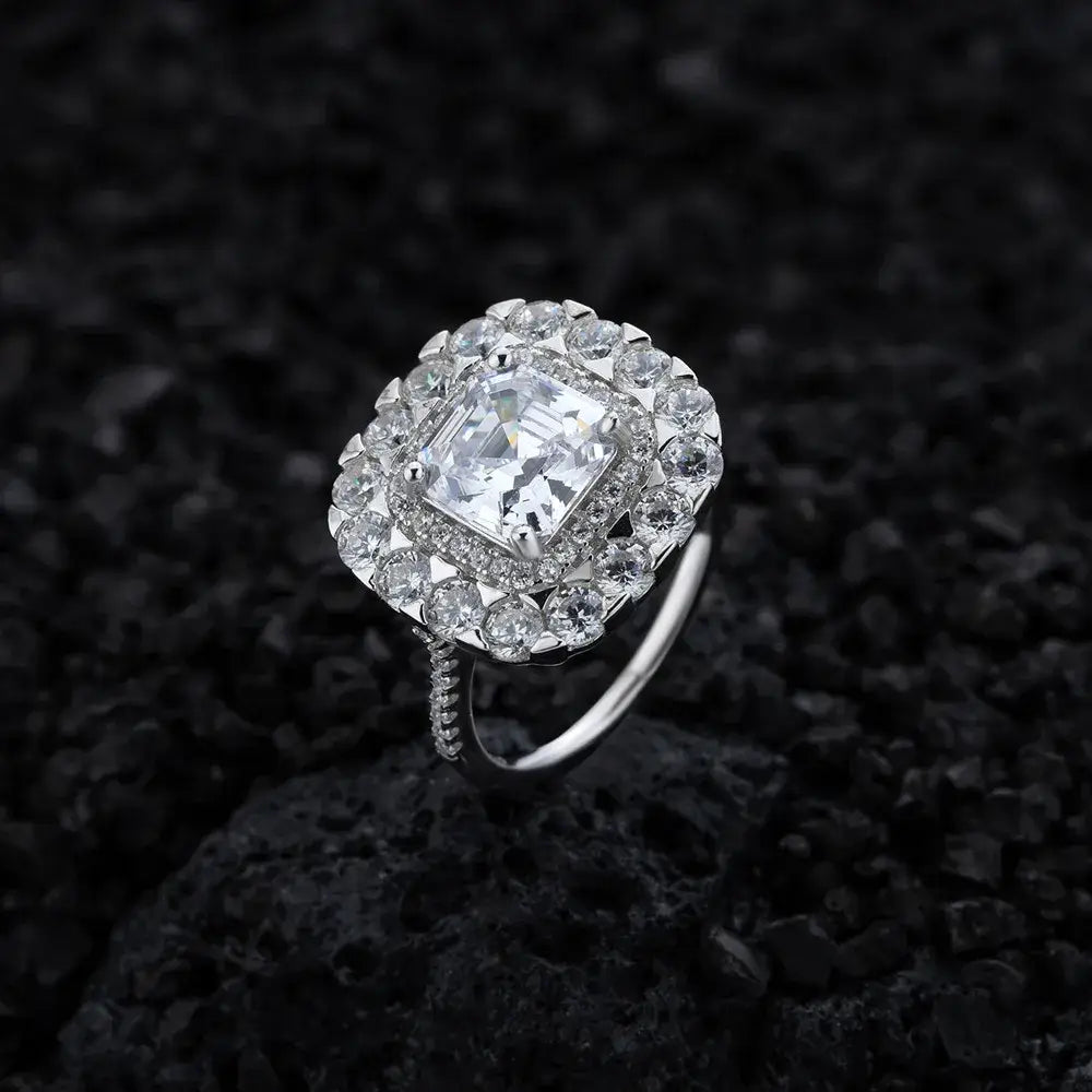 Asscher Engagement Ring 8mm 925 Silver Zircon