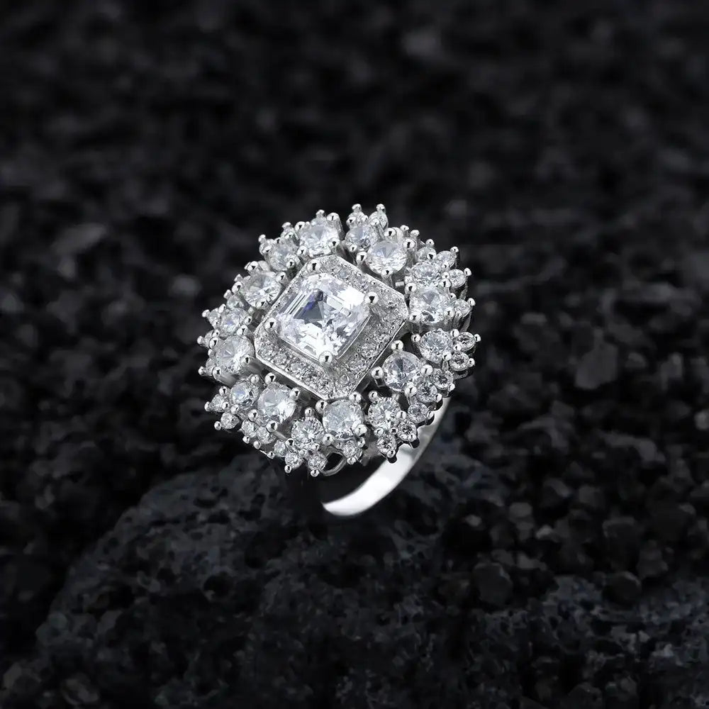 Asscher Engagement Ring 6mm 925 Silver Zircon