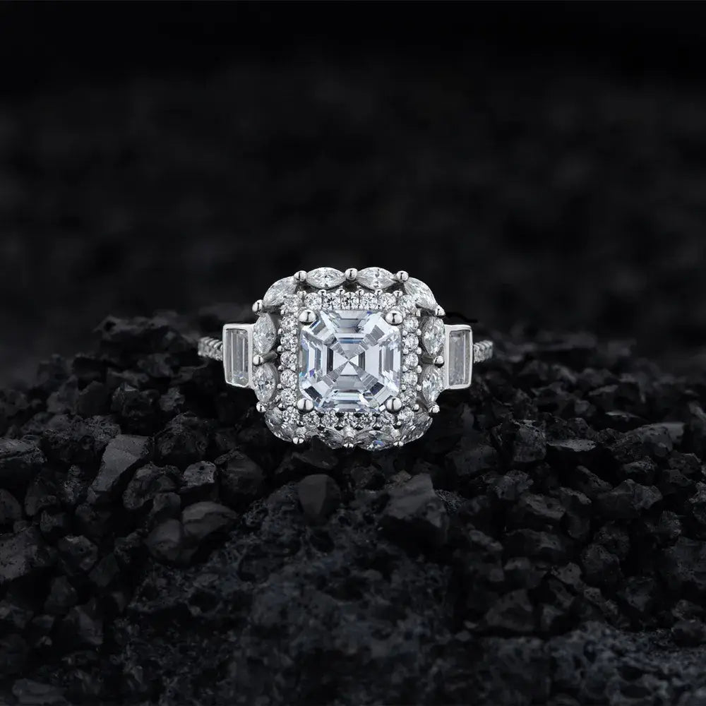 Asscher Engagement Ring 7mm 925 Silver Zircon