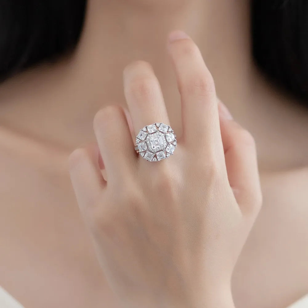 Asscher Original Design Engagement Ring 6mm 925 Silver Zircon