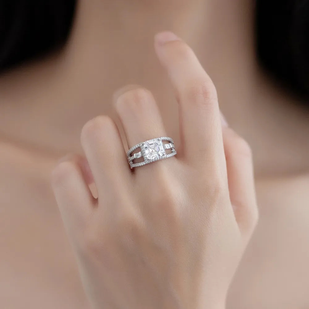 Asscher Square Engagement Ring 8mm 925 Silver Zircon