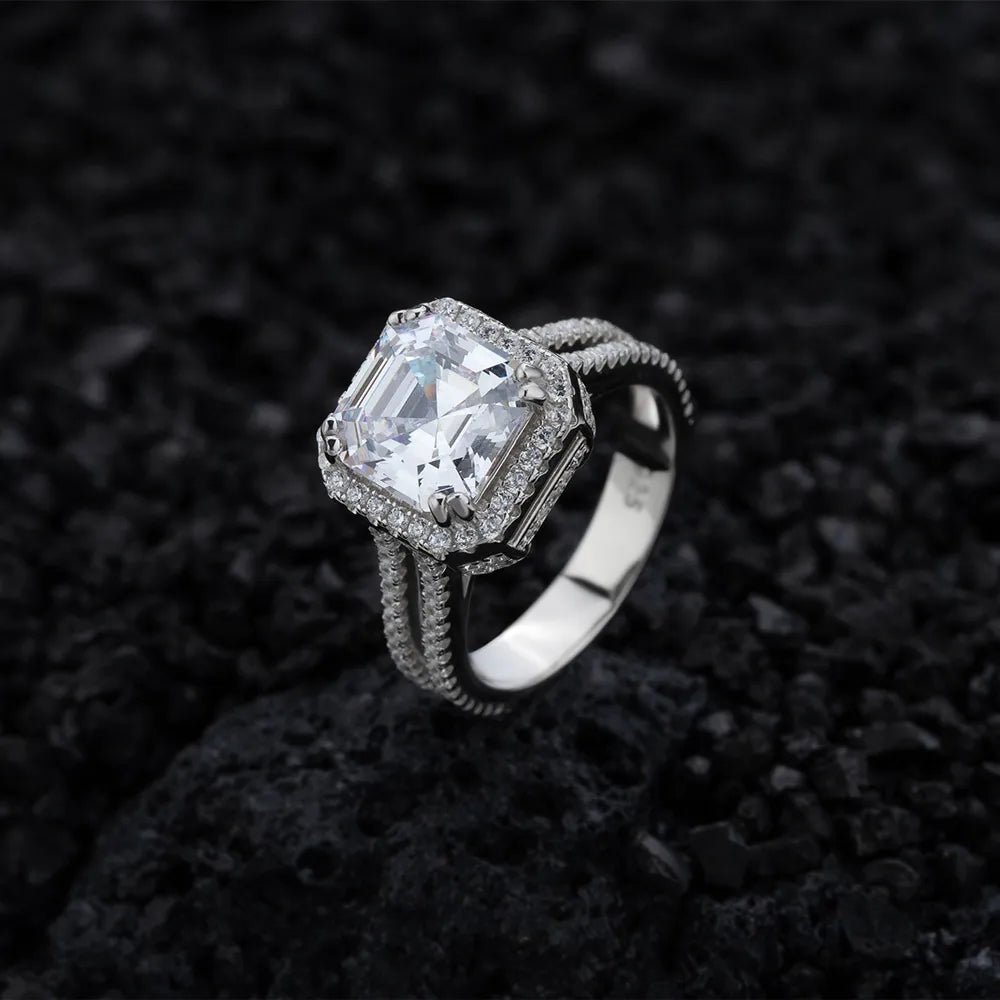Asscher Engagement Ring 9mm 925 Silver Zircon