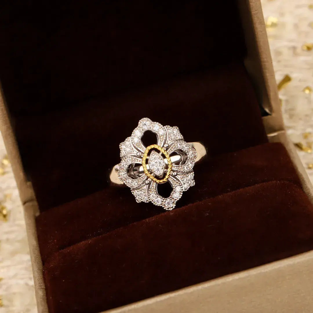 Carved Engagement Ring 925 Silver High Carbon Diamond