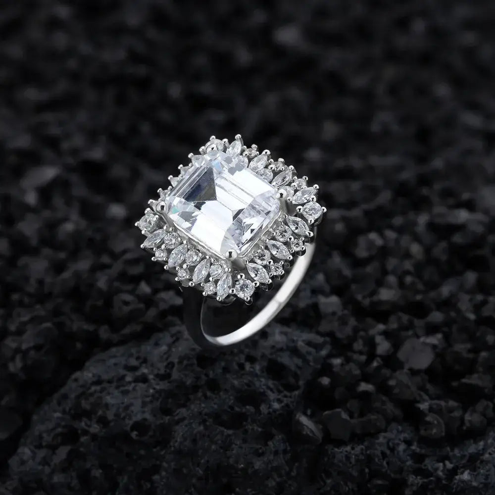 Emerald Engagement Ring 8*10 925 Silver Zircon