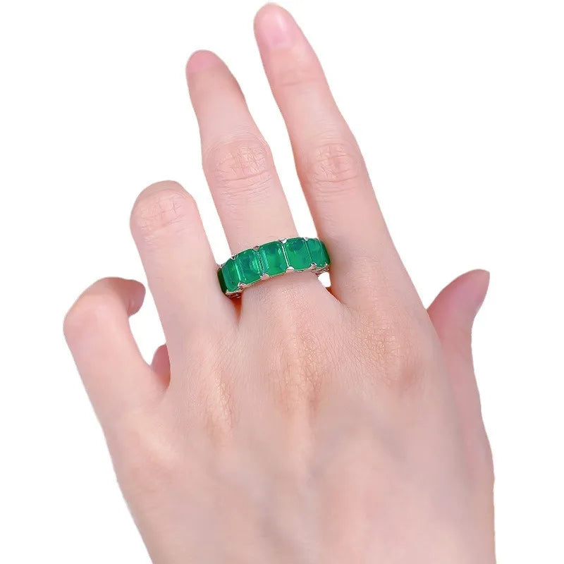 Engagement Ring 5*7mm 925 Silver Emerald