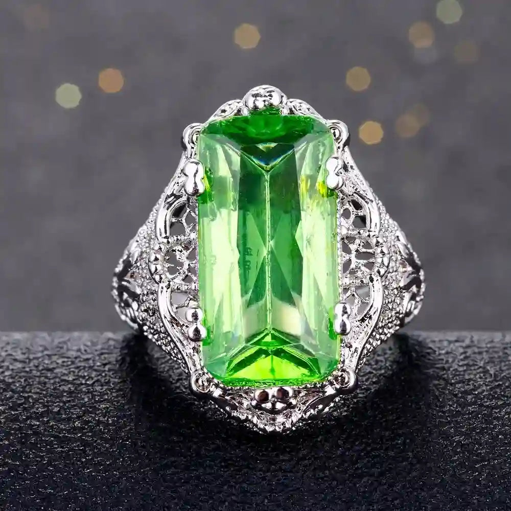 Emerald Engagement Ring 10*20 925 Silver Topaz