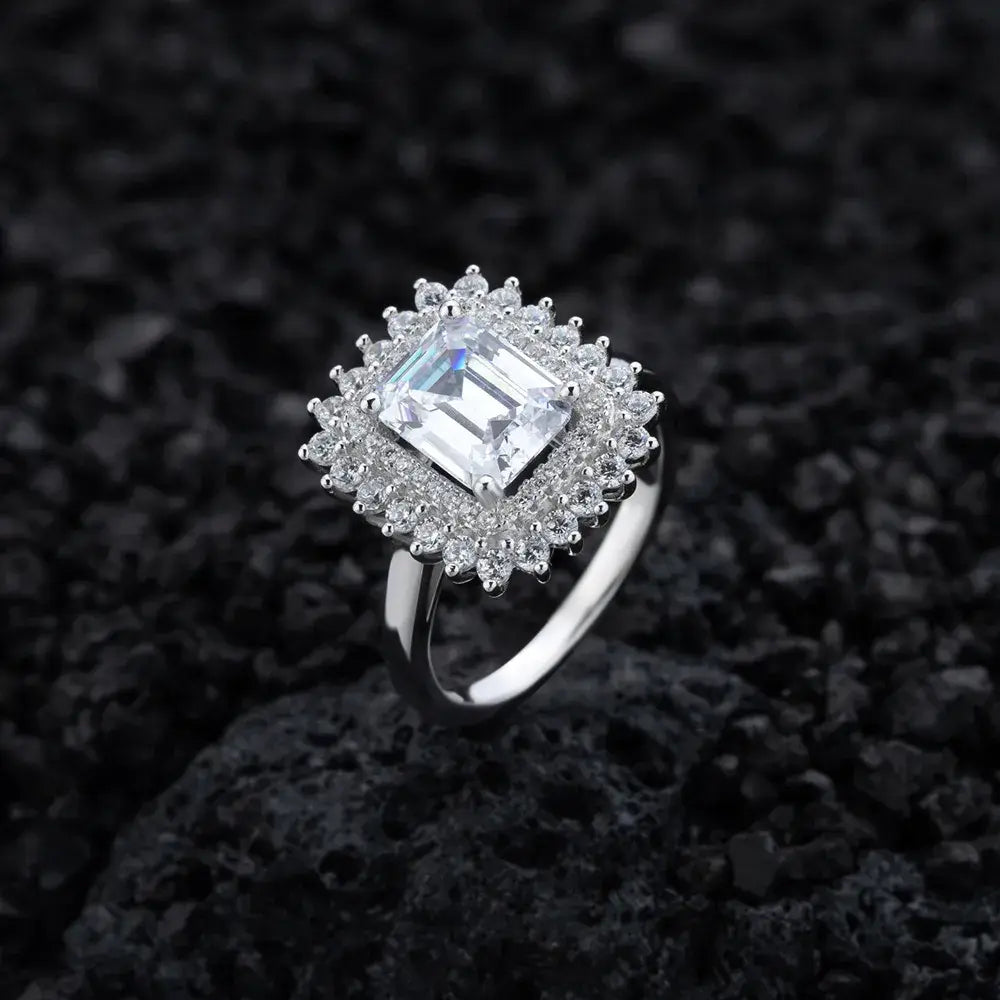 Emerald Engagement Ring 7*9 925 Silver Zircon