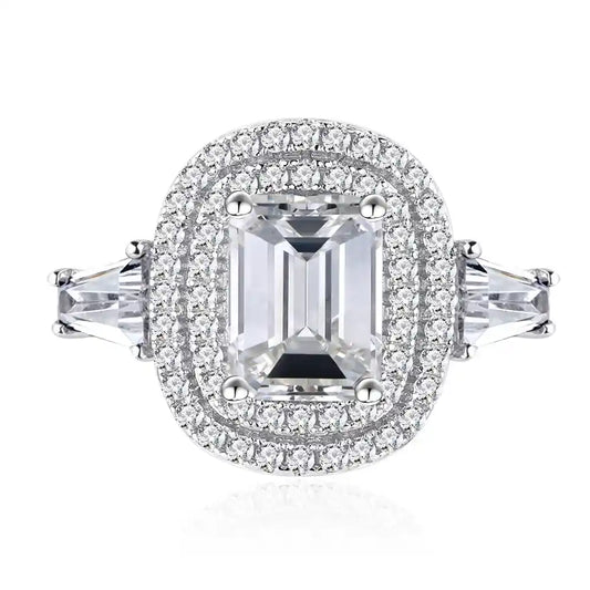Emerald Engagement Ring 6*8 925 Silver Zircon