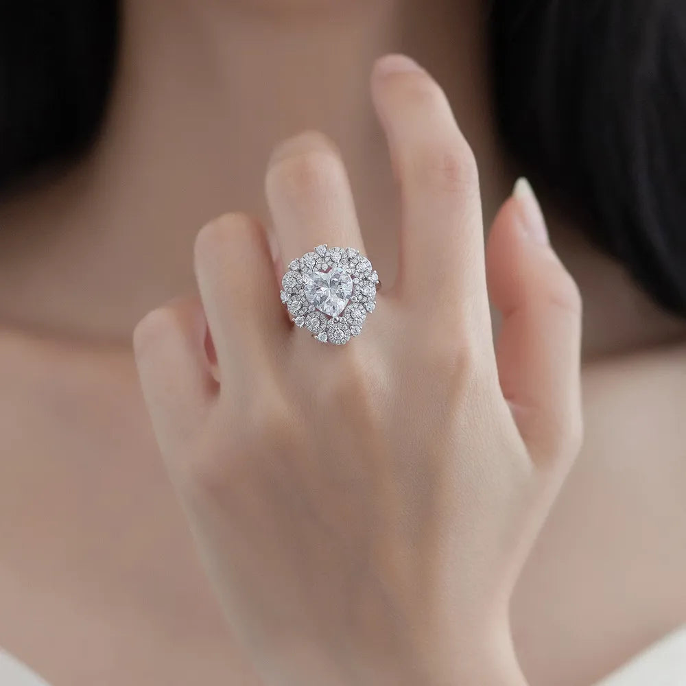 Heart Engagement Ring 10mm 925 Silver Zircon