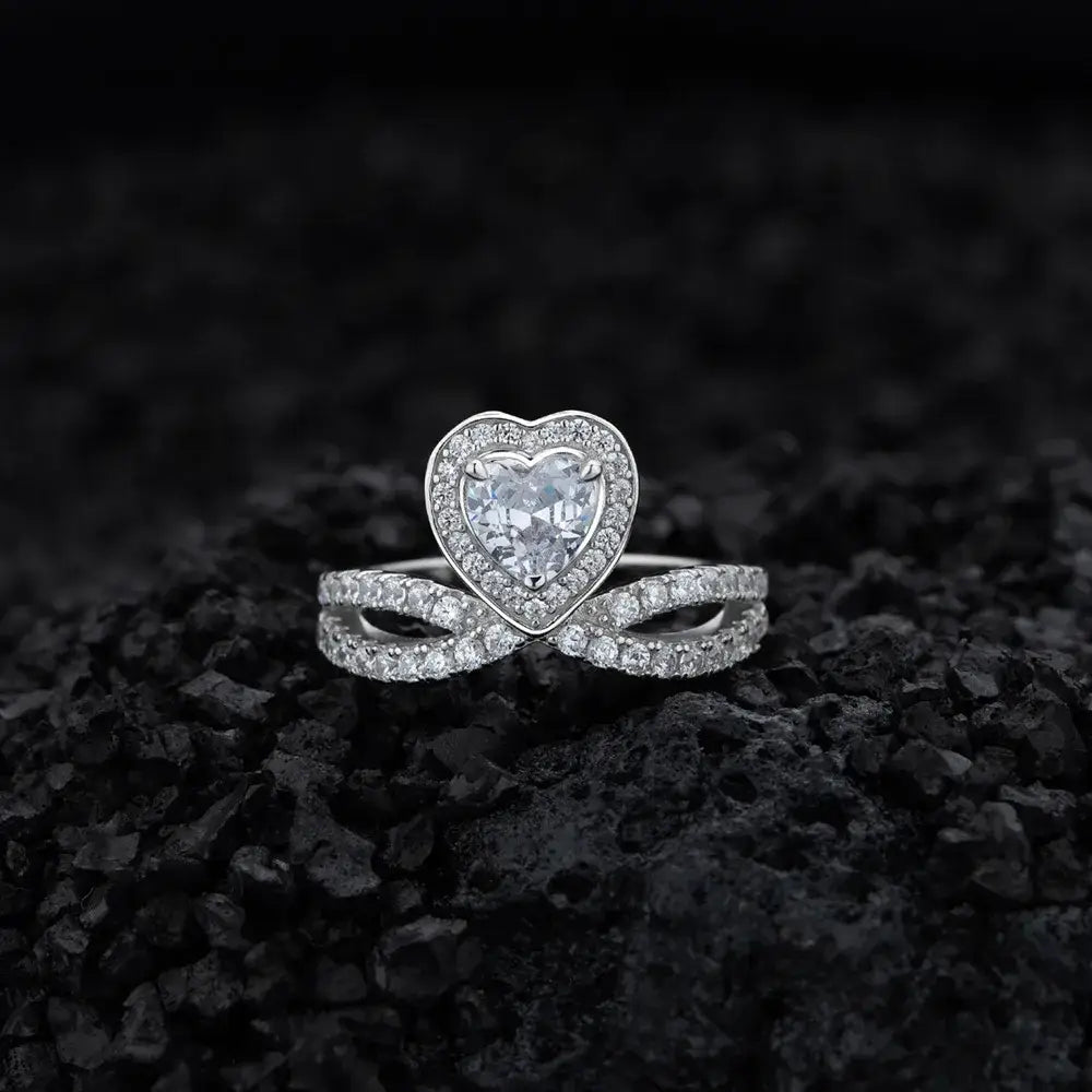 Heart Engagement Ring 6mm 925 Silver Zircon