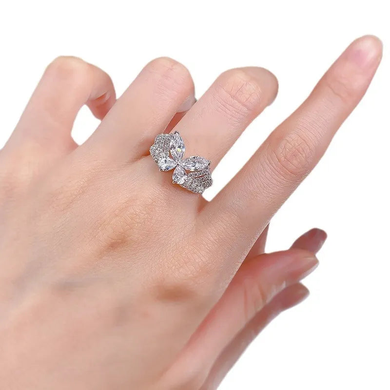 Marquise Butterfly Engagement Ring 925 Silver High Carbon Diamond