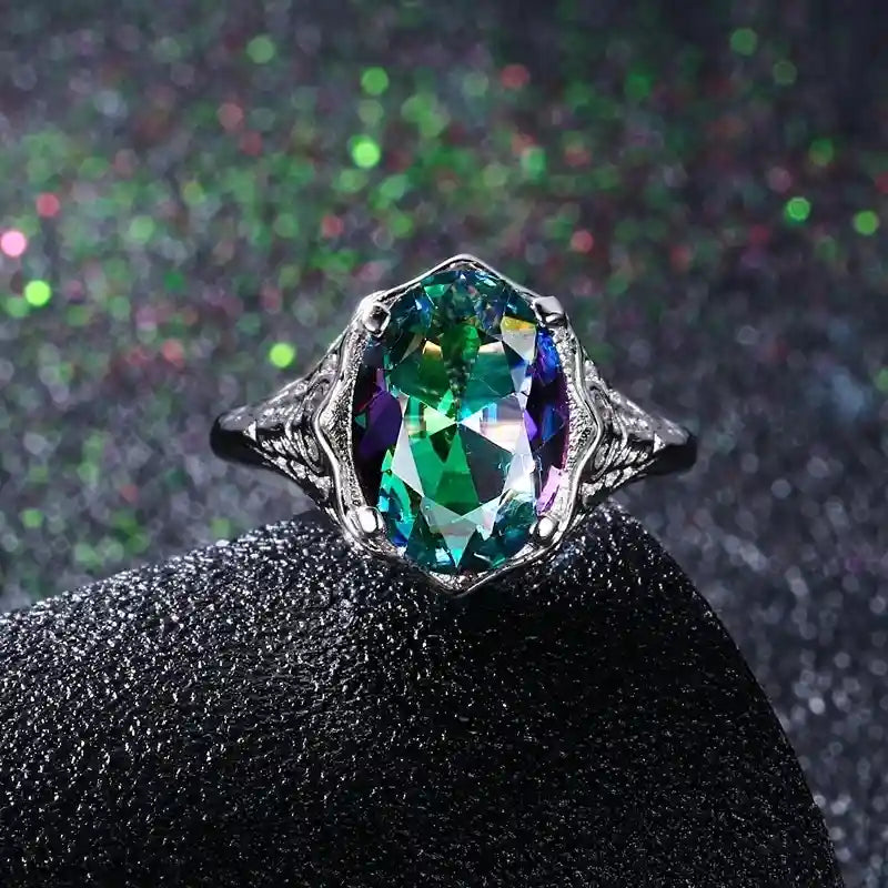 Oval Engagement Ring 925 Silver Topaz