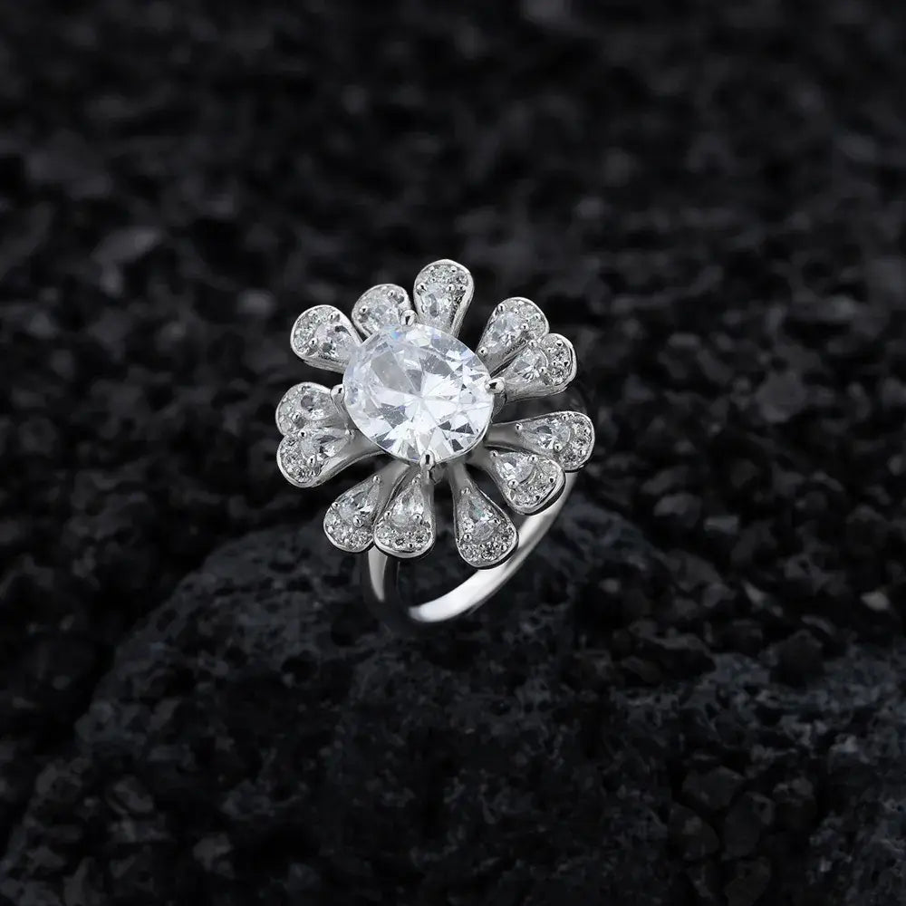 Oval Flower Engagement Ring 8*10 925 Silver Zircon