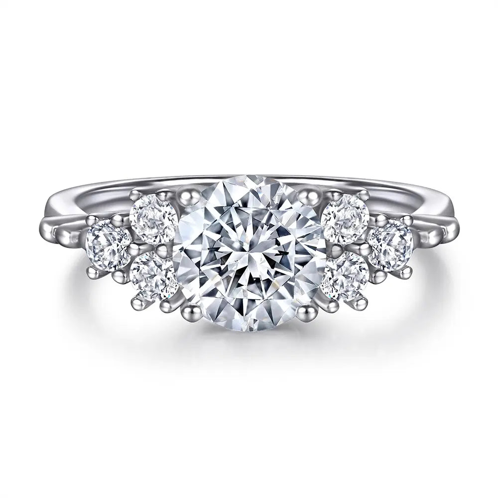 Round Engagement Ring 7.5mm 925 Silver Zircon