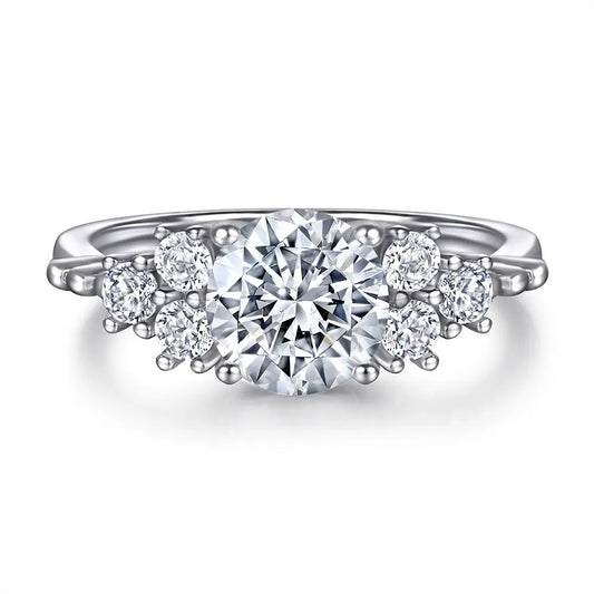 Round Engagement Ring 7.5mm 925 Silver Zircon