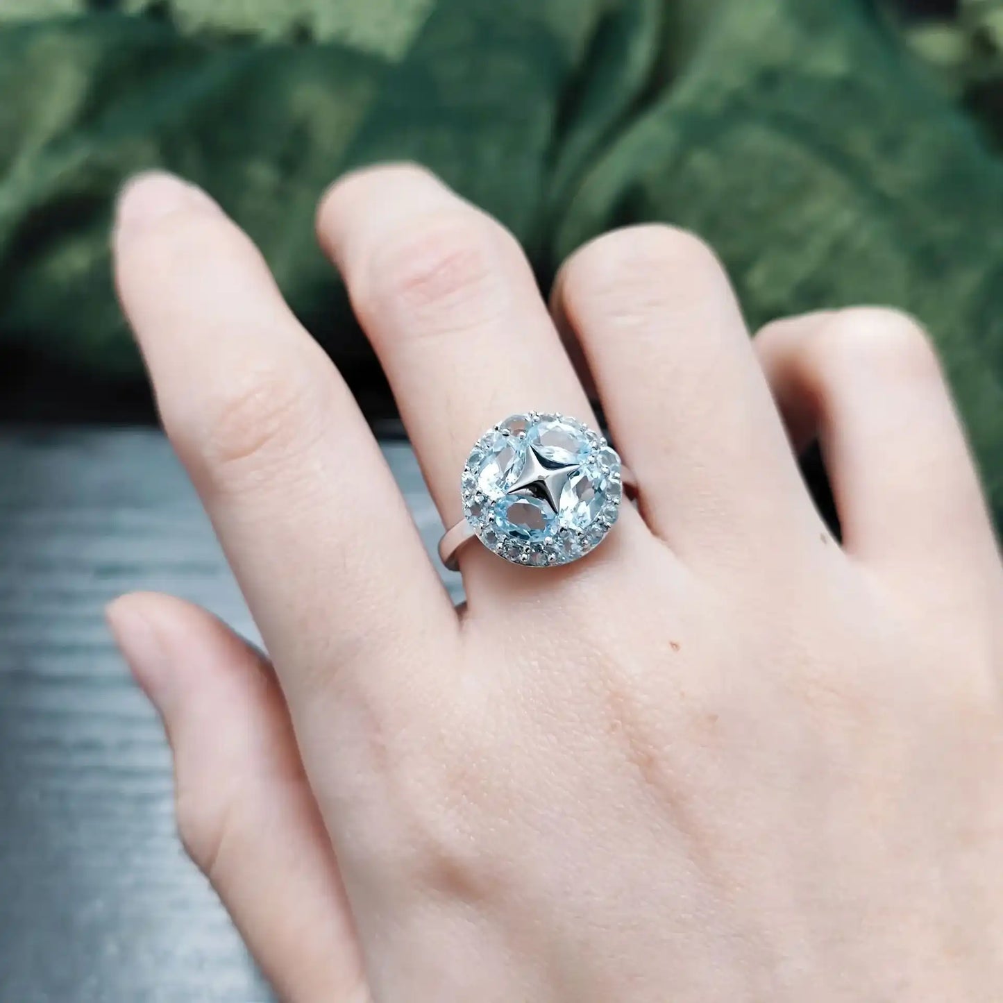 Oval Engagement Ring 925 Silver Star Topaz