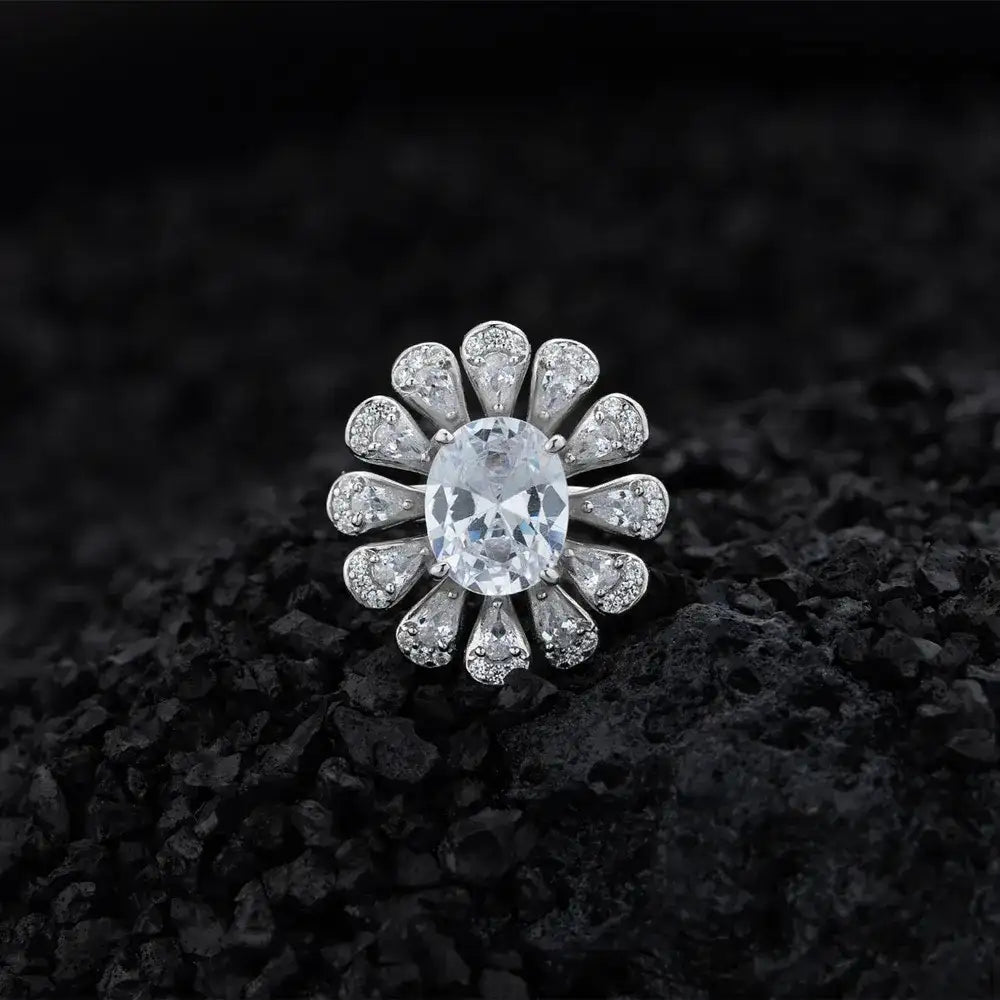 Oval Flower Engagement Ring 8*10 925 Silver Zircon