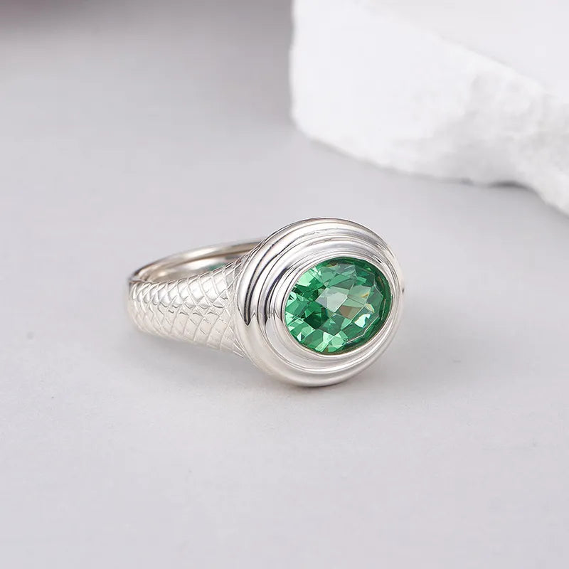 Oval Engagement Ring 925 Silver Green Zircon Open Ring