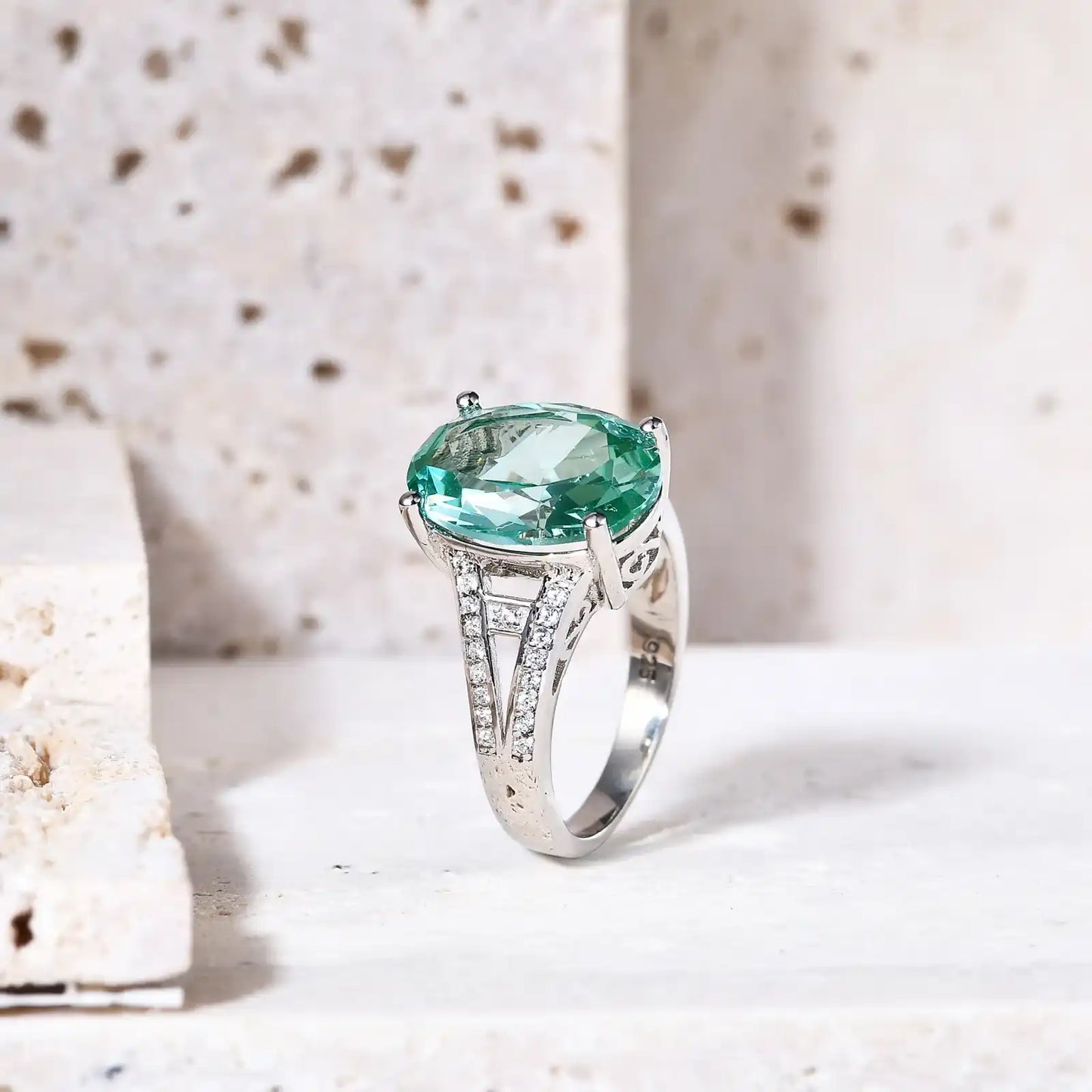 Oval Engagement Ring 10*14 925 Silver Green Spinel