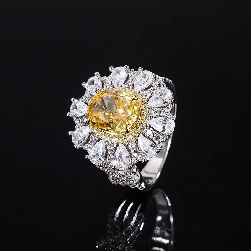 Oval Engagement Ring 8*10 925 Silver Yellow High Carbon Diamond