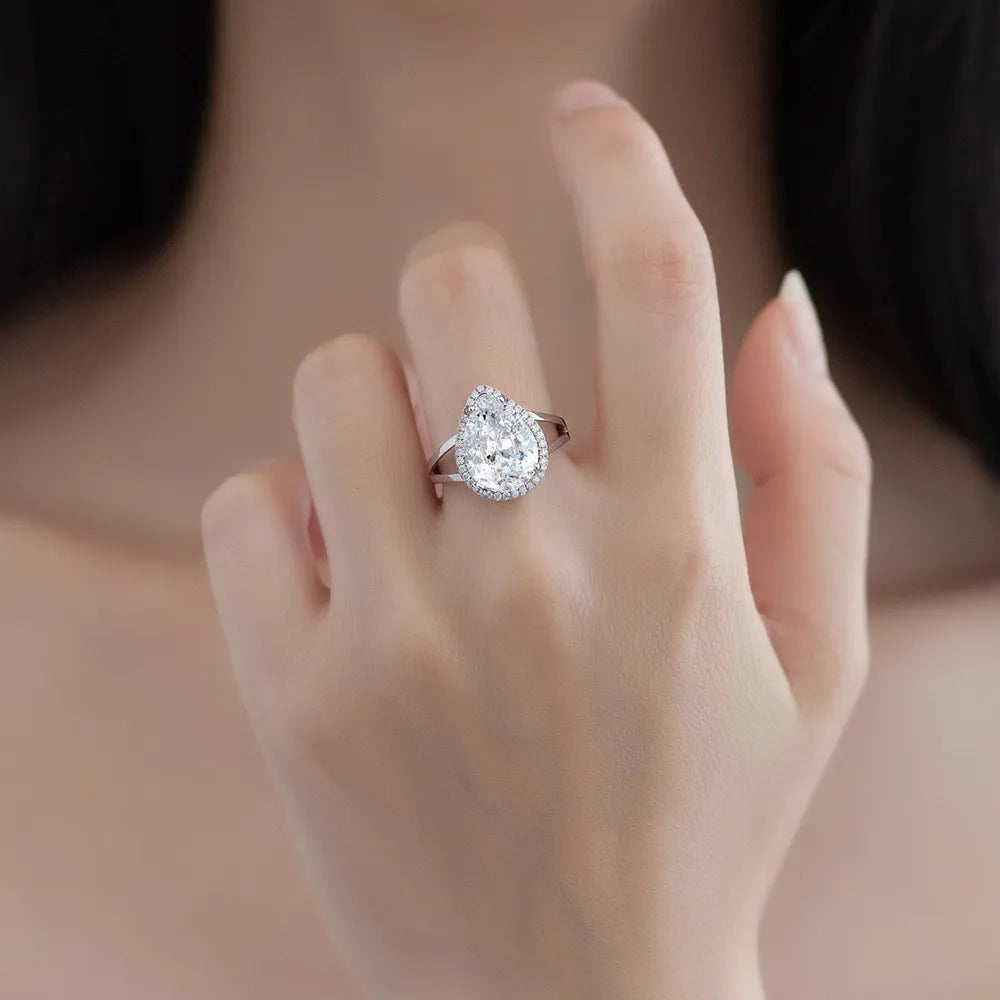 Pear Engagement Ring 10*14 925 Silver Zircon