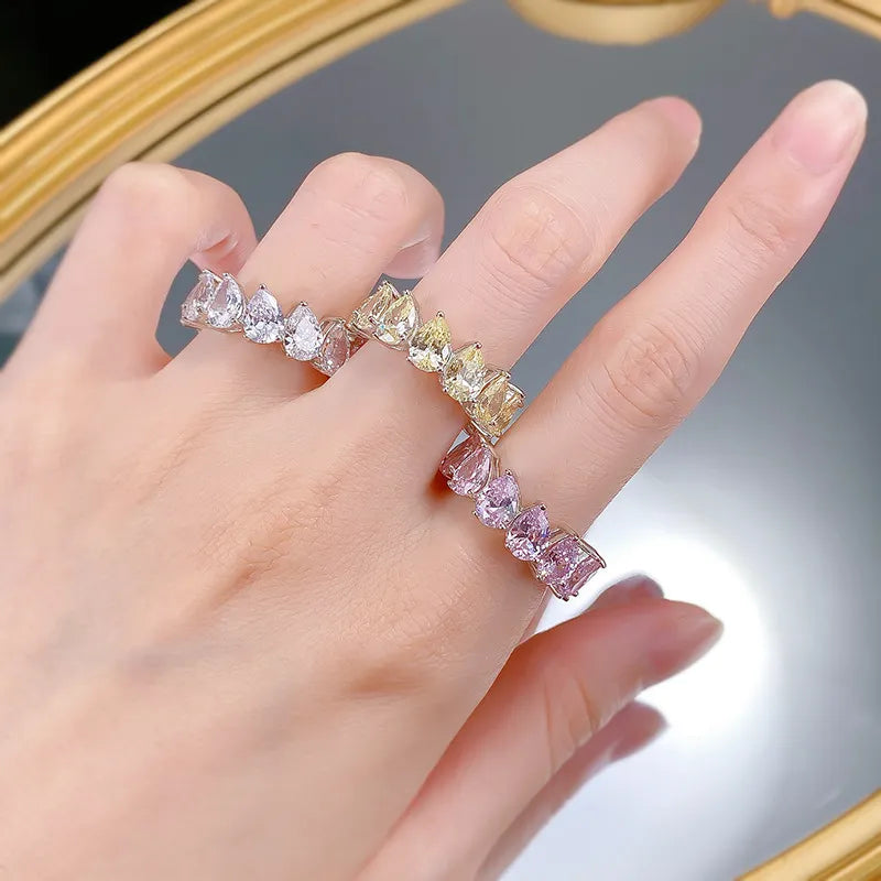 Pear Engagement Ring 5*7mm 925 Silver High Carbon Diamond