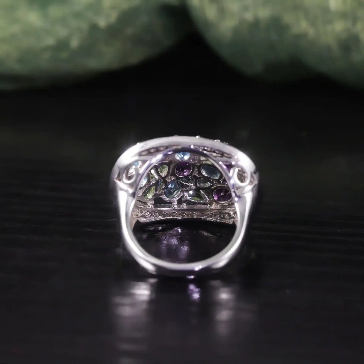 Engagement Ring 925 Silver Cluster Topaz Peridot Amethyst