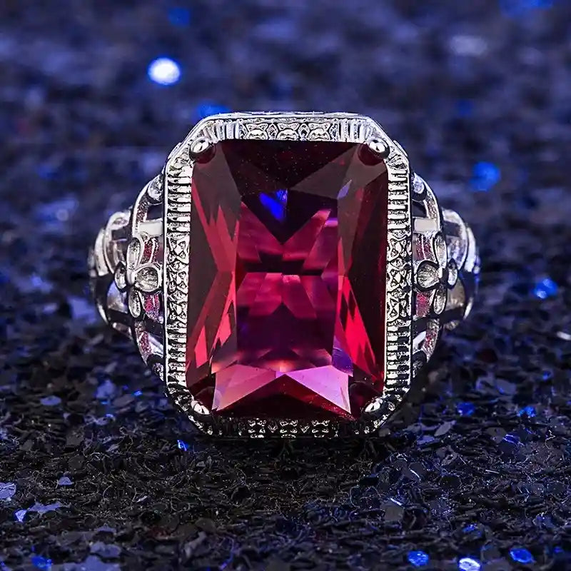 Radiant Engagement Ring 925 Silver Ruby