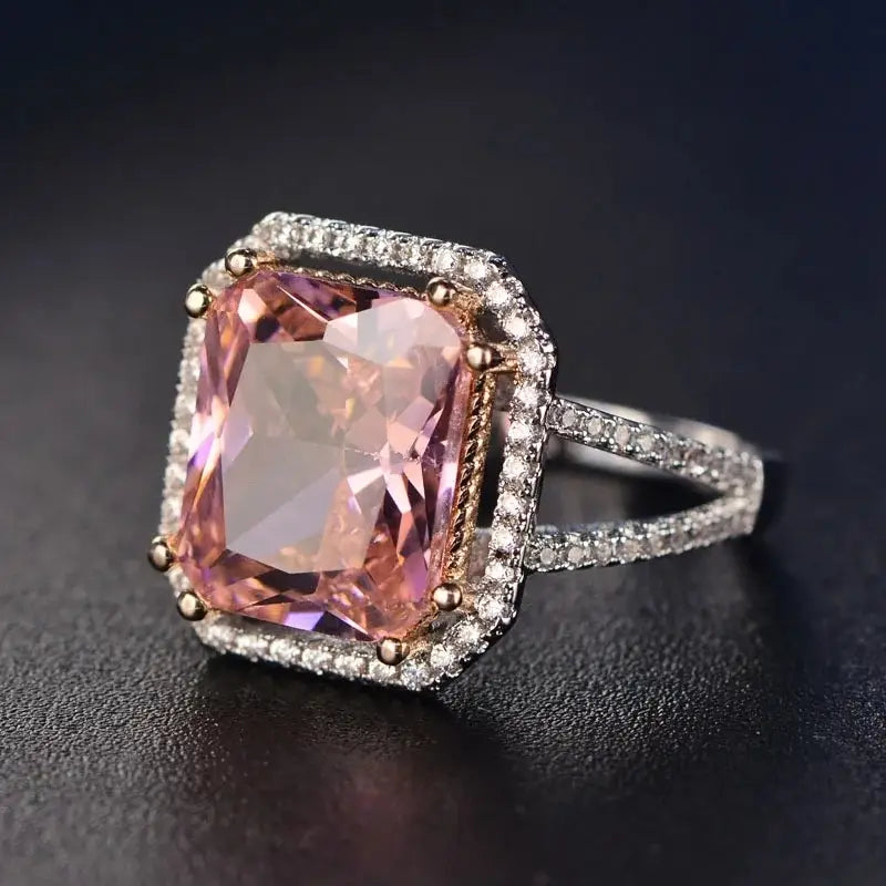 Radiant Engagement Ring 925 Silver Quartz
