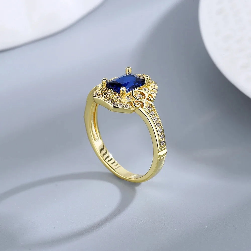 Radiant Engagement Ring 5*7 925 Silver Sapphire
