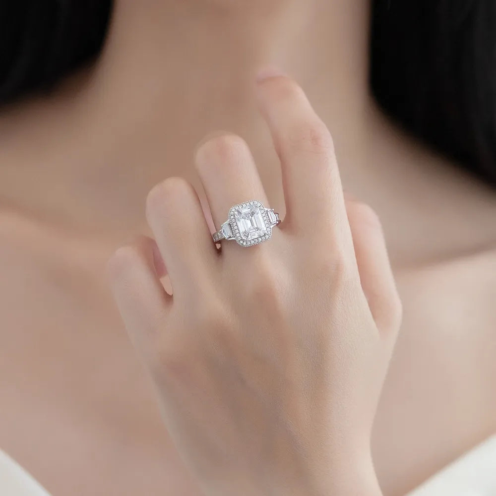 Rectangular Engagement Ring 8*10 925 Silver Zircon