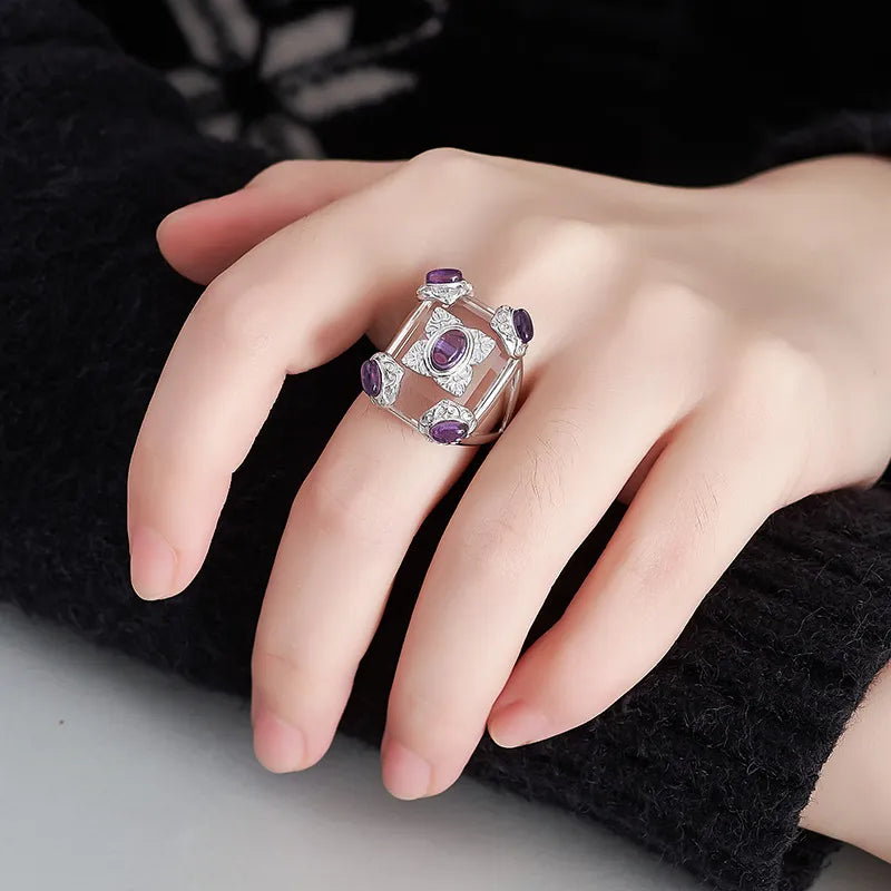 Rectangular White Crystal Engagement Ring 925 Silver Open Ring