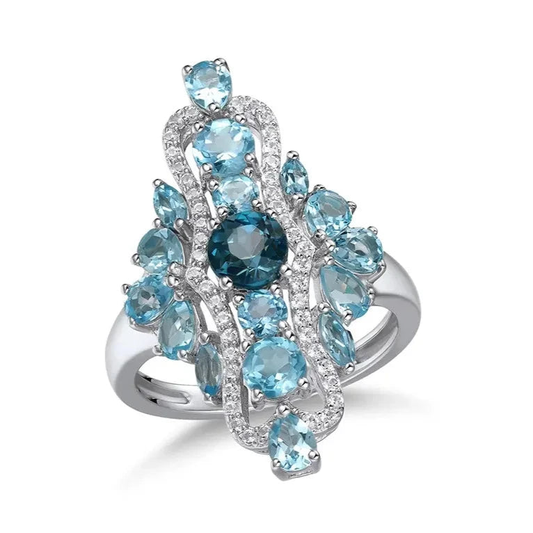 Round Engagement Ring 925 Silver Topaz