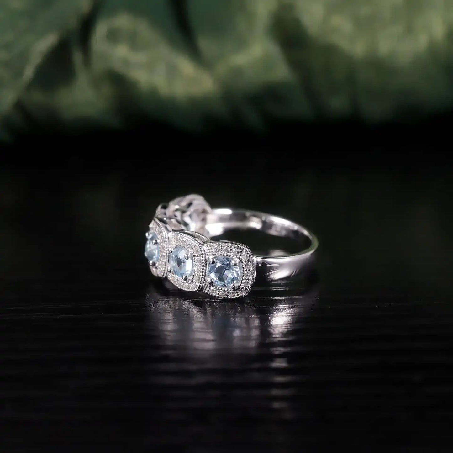Round Engagement Ring 925 Silver Blue Topaz Prong
