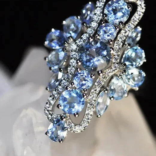 Round Engagement Ring 925 Silver Topaz